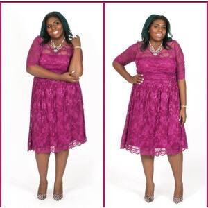 Kiyonna Dress Luna Lace Style 2X Pink Party Lined Feminine Colorful Fit + Flare